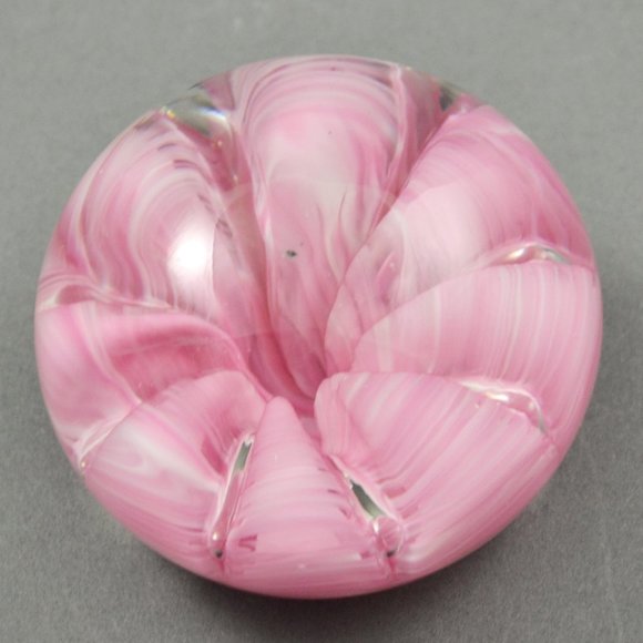 Joe St. Clair Art Glass Crimped Pink & White Small Paperweight - Picture 5 of 5